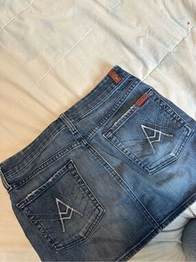 7 For All Mankind Blue Denim Skirt with Embroidered Back Pockets